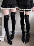 Over-the-Knee Stockings with Black Metal Button Accents - Damn Girl