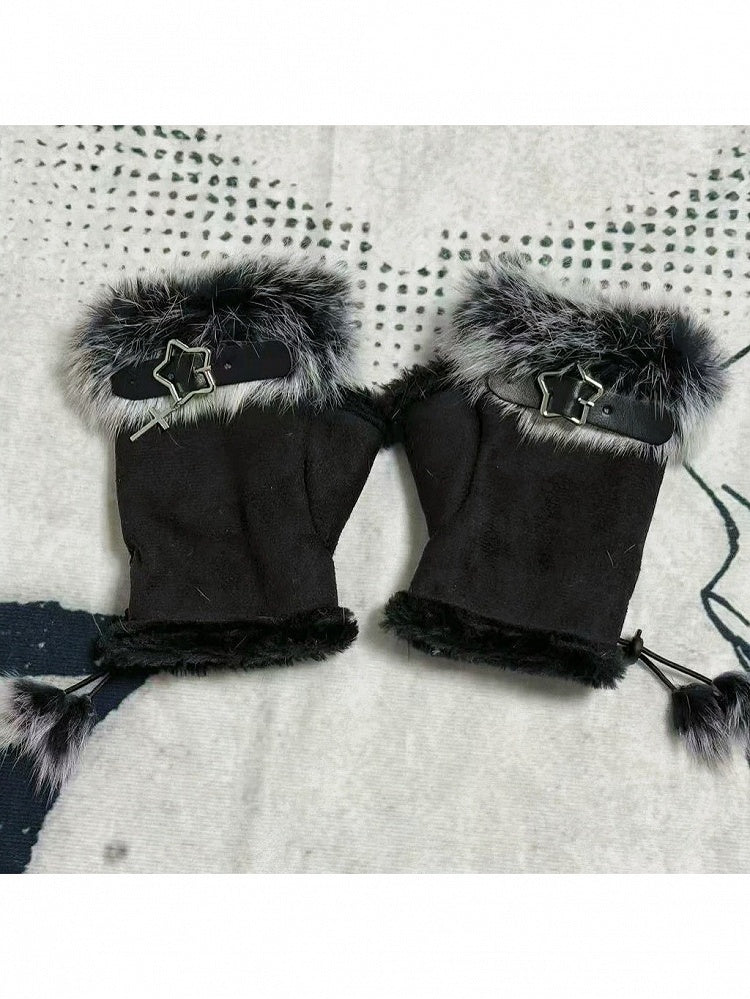 Plush Half-Finger Gloves with Metal Buckle - Post-2000 Gift Shop