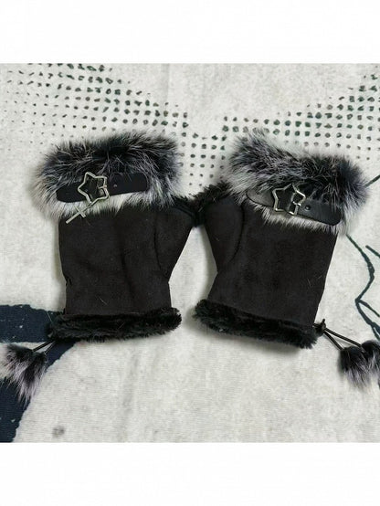 Plush Half-Finger Gloves with Metal Buckle - Post-2000 Gift Shop