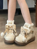 Ankle Beige Lining Lolita Plush Flat 3cm Sole - Boots Sweet