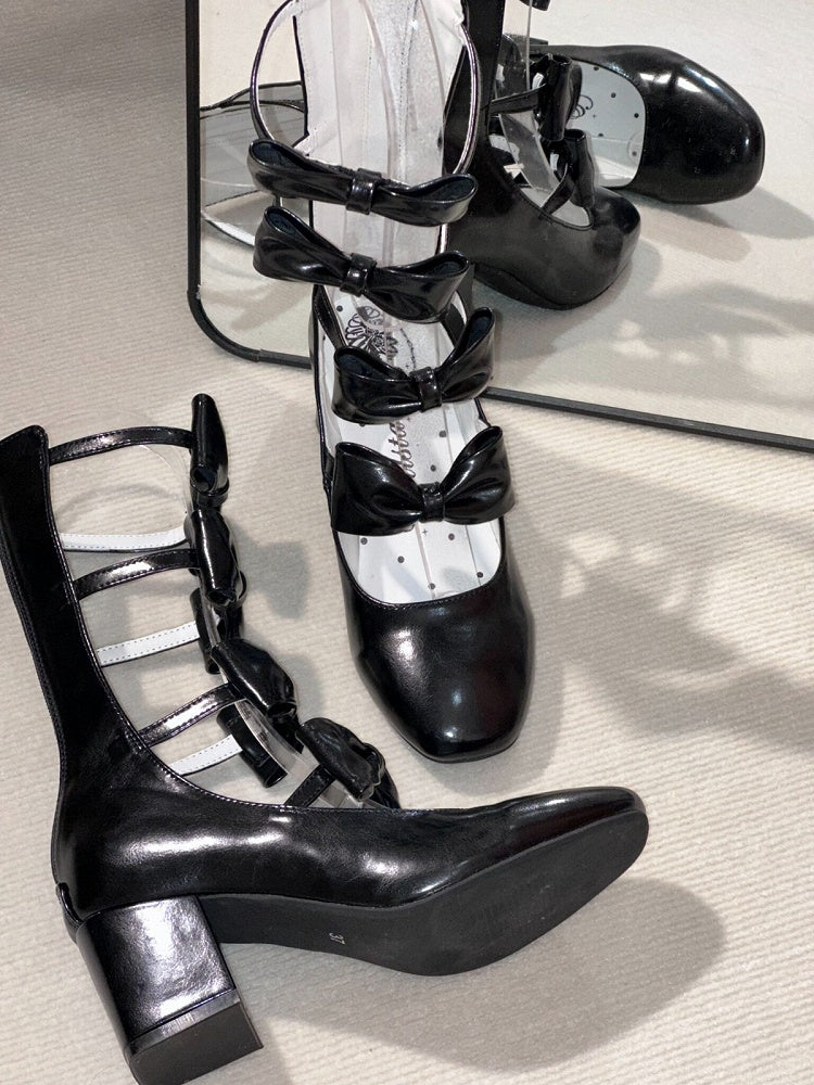Black Lolita Square Toe Back Zip Boots 6.5CM 3CM Heel Height - EvilStar