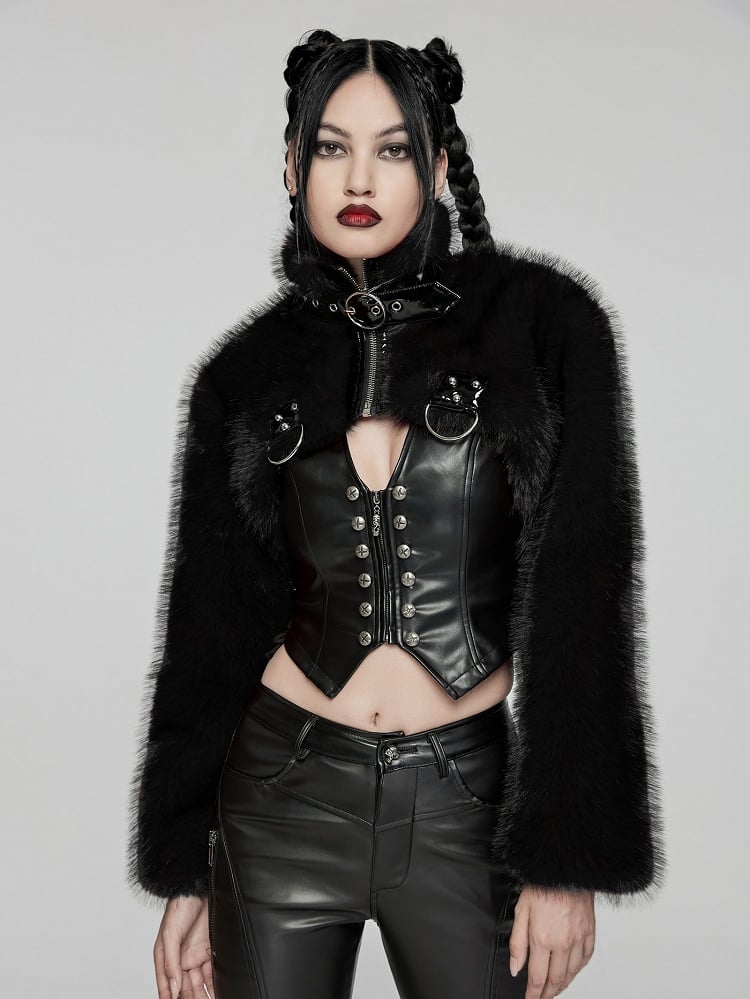 Short Fur Jacket Personalized Black Punk