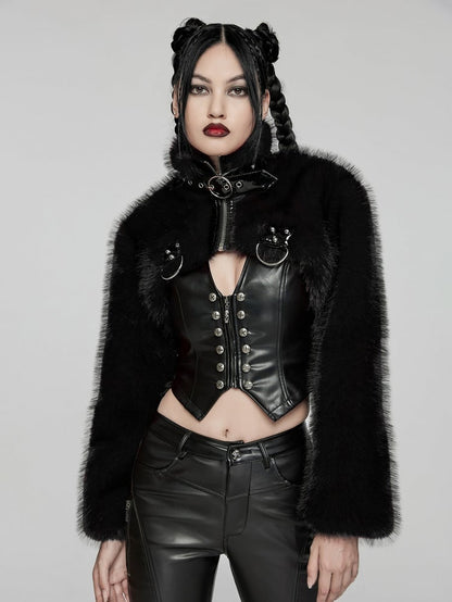 Short Fur Jacket Personalized Black Punk