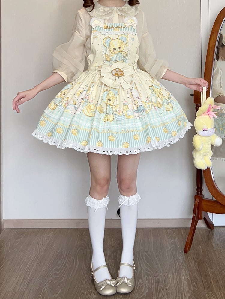 Print and Gold Yellow Mouse Sweet Ingot Dress Lolita Overall