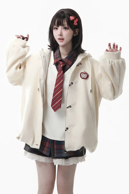 White Sweatshirt with Two-piece Apple Brooch