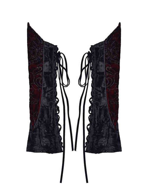 and Lace-up Black Red Sleeves Goth Adjuatable