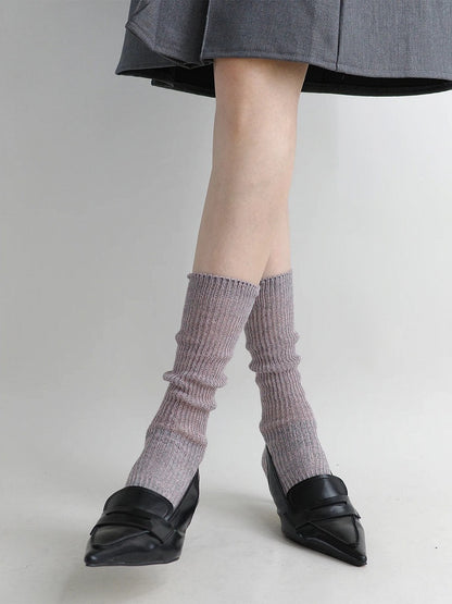 Knit Socks Marled Ribbed Slouchy Calf