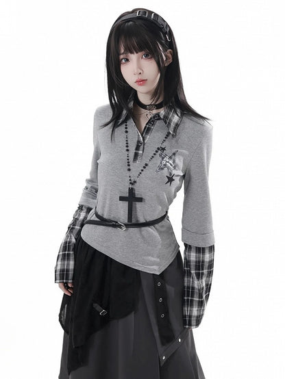 Hem Distressed Holes Black Adjustable with Belt Corset Asymmetrical Buckle