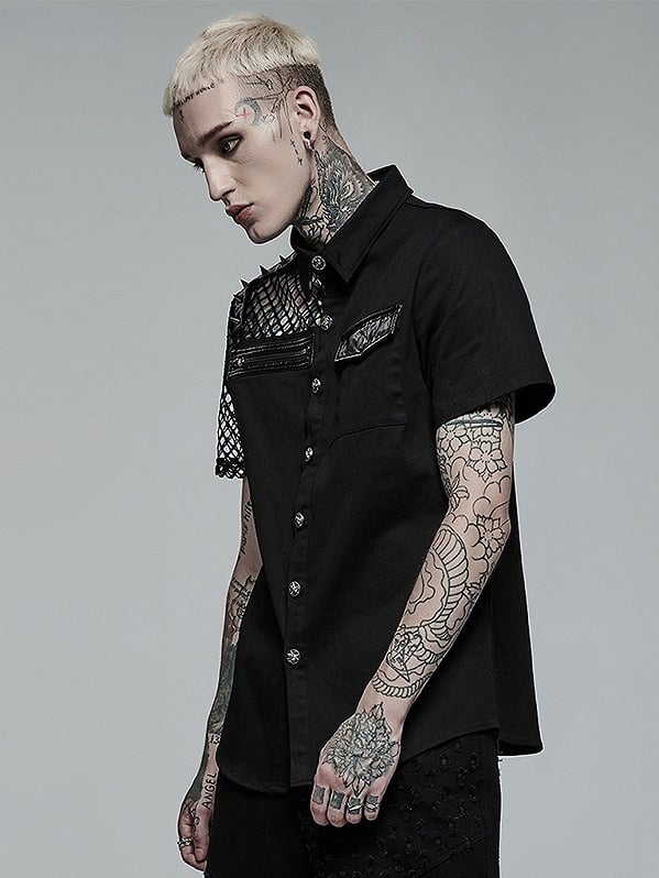 Black Men's Punk Asymmetric Stitching Shirt