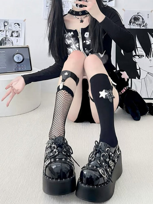 Calf Decor Star Socks Clips with Thigh Asymmetrical Set