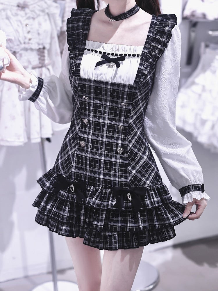 Plaid Choker in Black & White Checkered Pattern - Ekomi