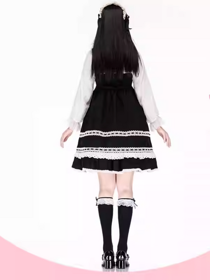 黒のフリル付きレースカフプリントロリータ膝下ストッキング