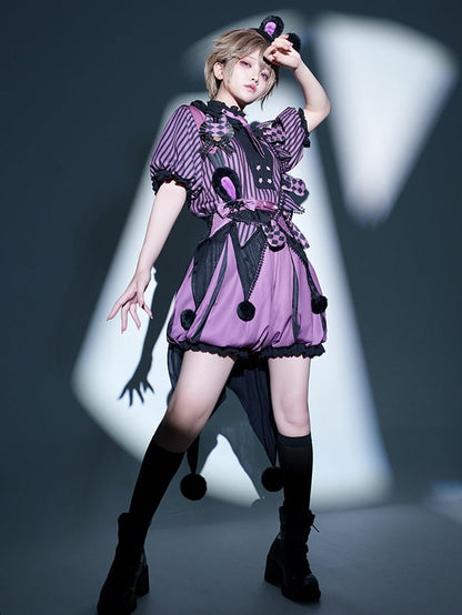 + Bloomers Vibes Theme Kuromi Bunny Purple Circus Lolita Ouji Black Set Pattern and Top Striped