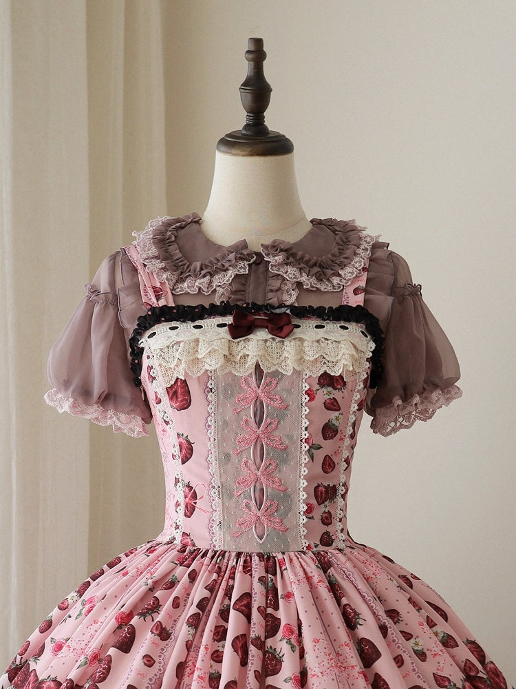 Gray/Pink Sweet Short Puff Sleeve Lolita Blouse