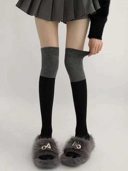 Cute Gray Extended Knee Dark Gray/Black/Black Stockings Over