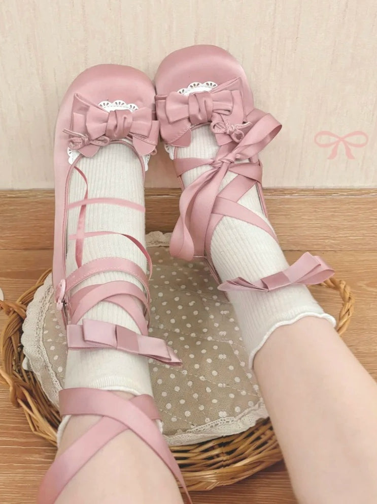 Round-Toe Dusty Pink Mary Jane Low Heels - Sweet Lolita Satin Shoes with  Wraparound Ankle Straps & Heart Buckle