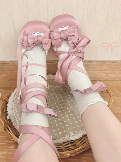Round-Toe Dusty Pink Mary Jane Low Heels - Sweet Lolita Satin Shoes with  Wraparound Ankle Straps & Heart Buckle