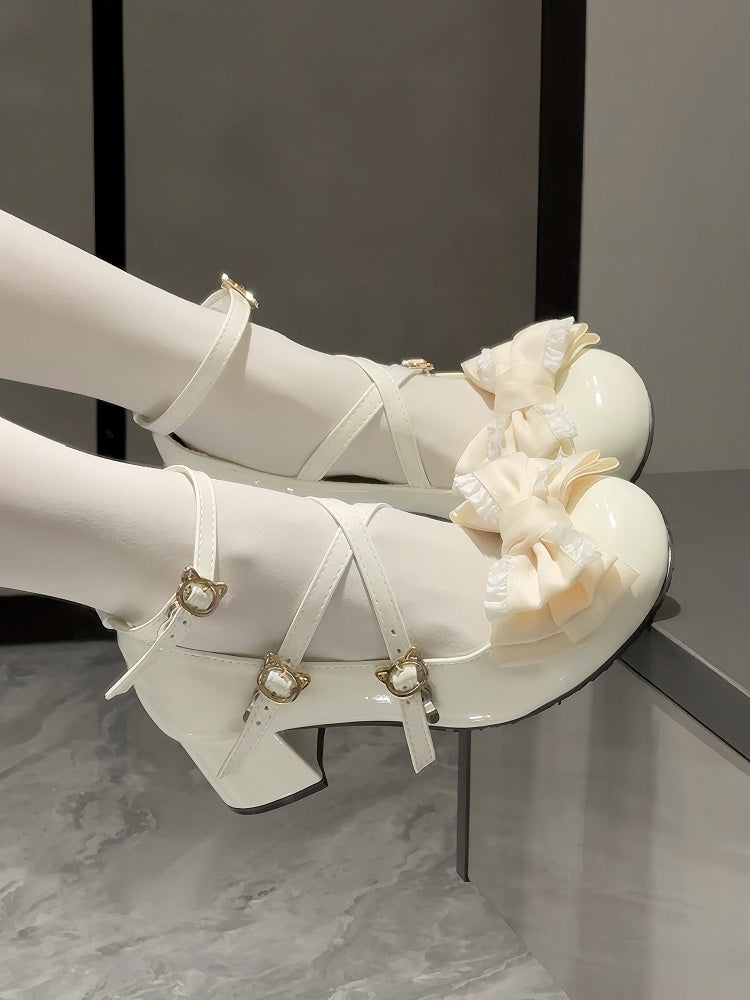 Sweet 5cm Lolita Bow White in - Mid-Heel Accents Janes Marry
