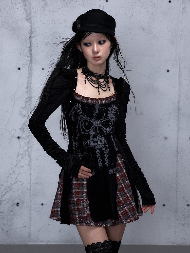Punk Square and with Dress Studded Neckline Accents Vintage Red Black