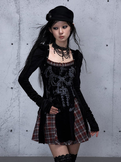 Punk Square and with Dress Studded Neckline Accents Vintage Red Black