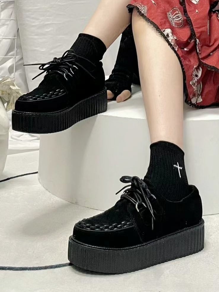 Closure Lace-up Harajuku Black Design Platforms