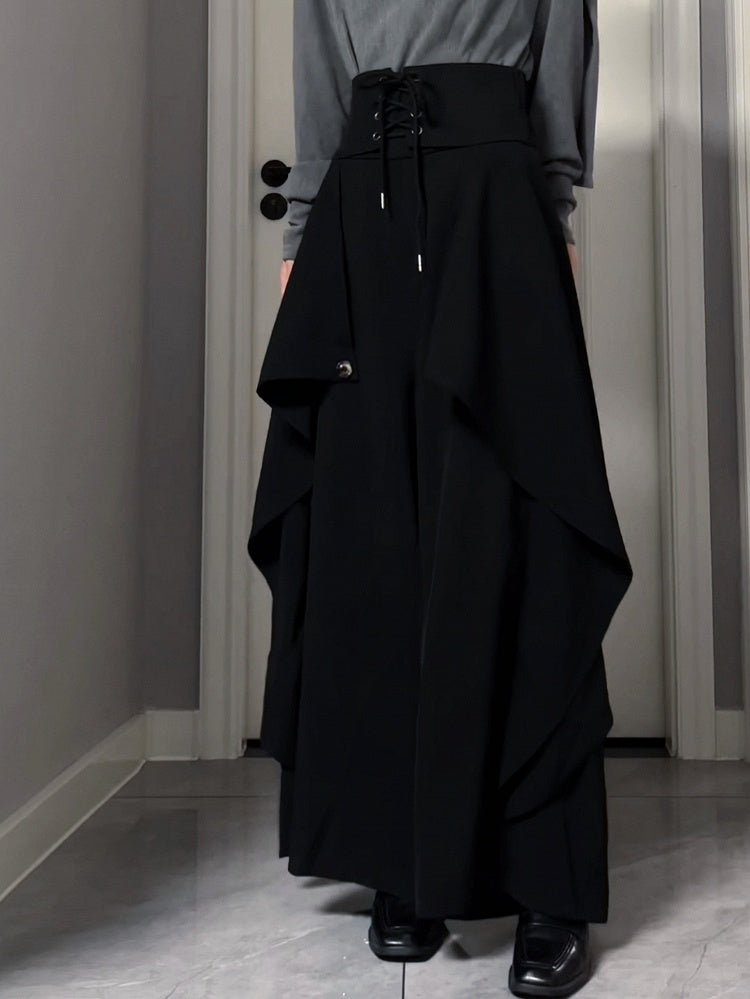 One-piece High Corset Waist with Design Ouji Black Lolita Skort