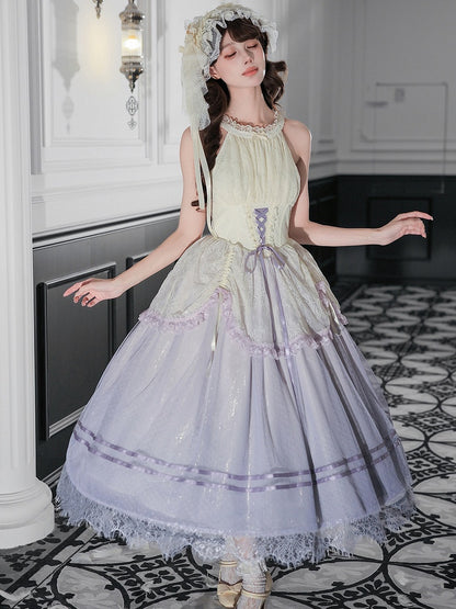 Purple Gradient Lolita Halter JSK Dress with Hairband & Floral Clip
