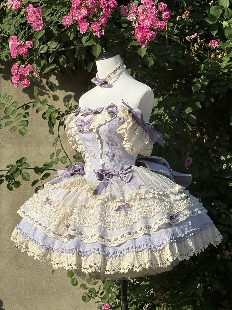 Skirt Accents Purple Dress Waist Jumper Lolita Bow Boned Ballercore