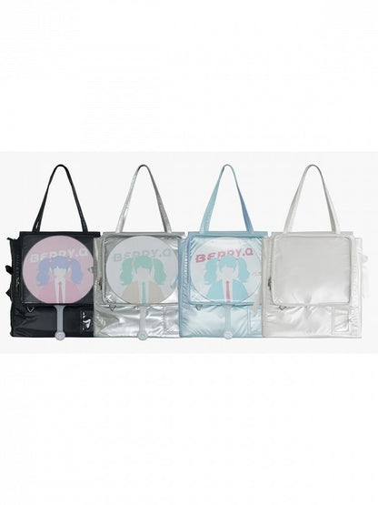 4 Colors Heart Pattern Detail Ita Bag with Transparent Window for Daily Use - Berry Q