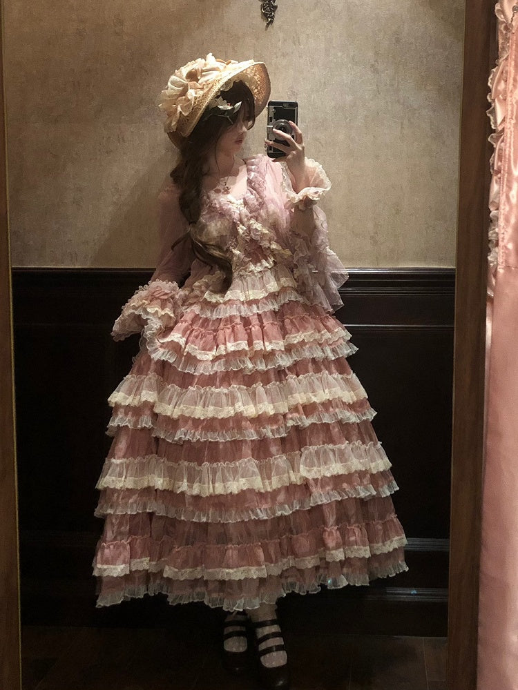 Spitzentop Lolita Tüll Rüschen Rosa