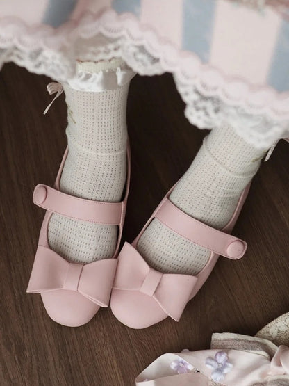 Pink Accent with Elegant Delicate Bow Low Lolita Heels