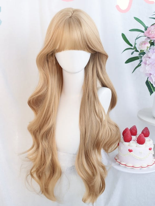 Perücke blond Pony lang mit gewellten 65-70cm