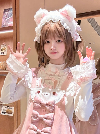 Pink Bowknots Fur Faux White and Ears KC