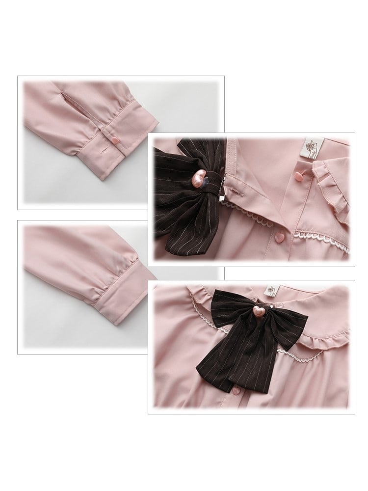 with Ruffle Pan Trim Button Size Collar Plus Pink Blouse Heart Peter