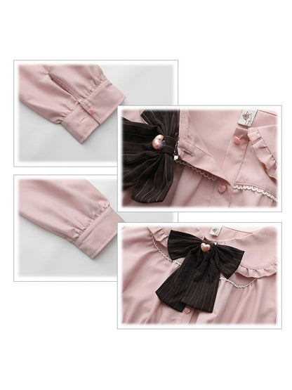 with Ruffle Pan Trim Button Size Collar Plus Pink Blouse Heart Peter