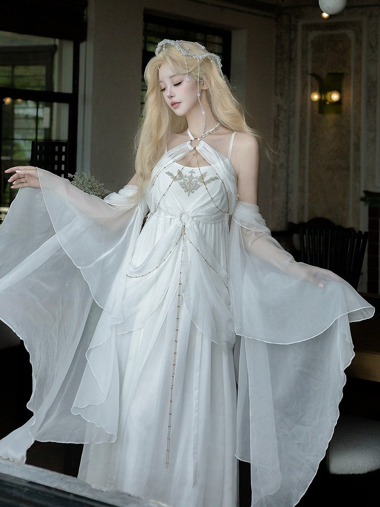 Classic White Halter Lolita Dress with Cutout Accents - Unknown Star