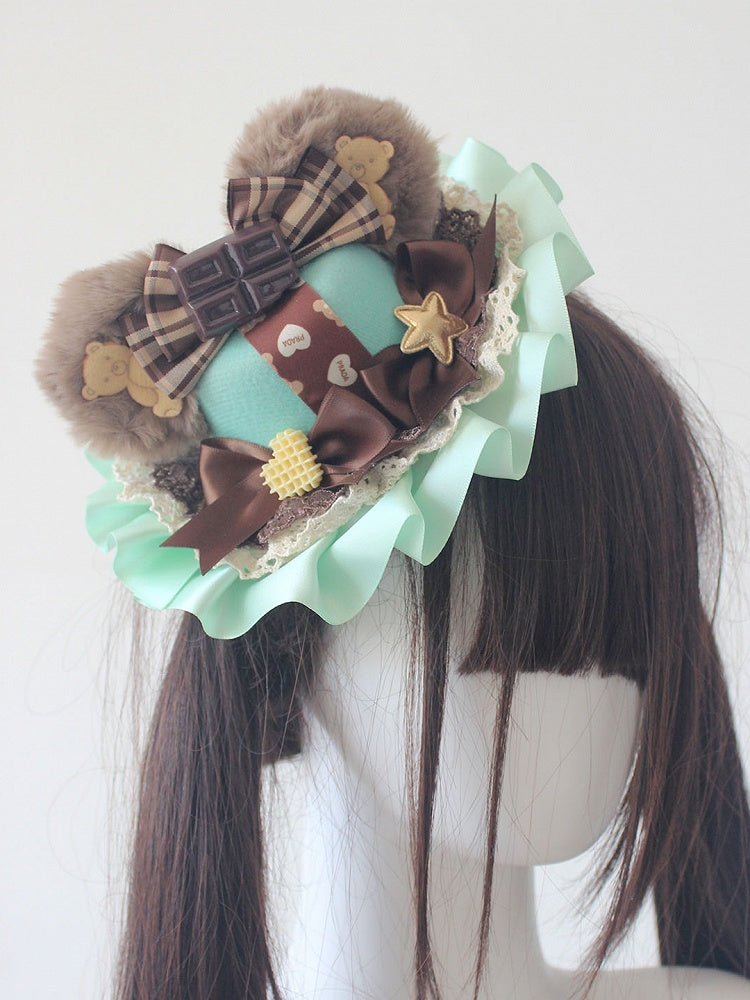6 Plush Bowknot Mini Bear Decorated Hat Ear Color Options Chocolate Details