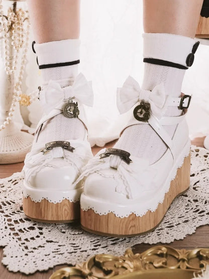Platform White Clock Sweet Accents Charm Toe - Shoes Bow Round
