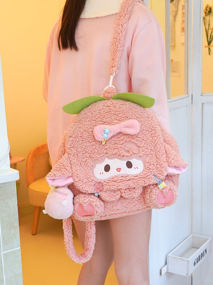 Pink Lamb Bowknot Plush Flap Backpack Bag Middle/Large Size