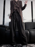 with Belt Self-tie Elegant Black Wide-leg Pants