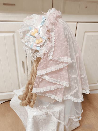 Pattern Heart White Pink Lolita Lace Veil