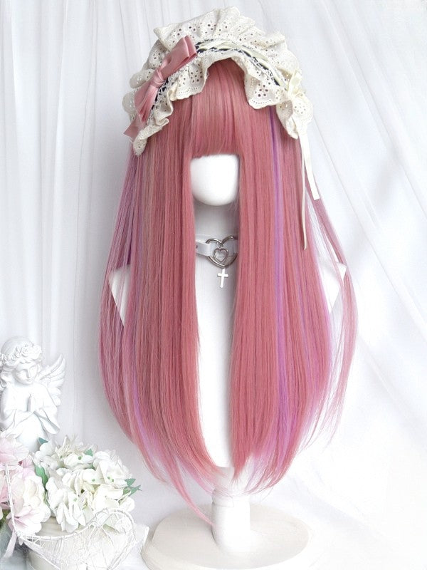 ストレートハイライトと60cmのピンクパープルウィッグ、前髪あり