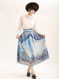 Version Waist Skirt Short Saint-Lazare Oil Painting Print Blue High Gare