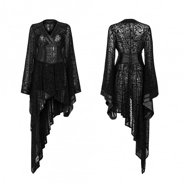 Gothic Asymmetrical Black Kimono