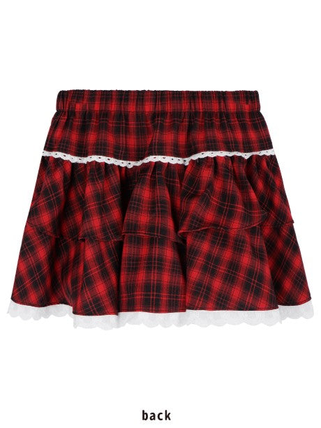 With Tiered Mini White Red Skirt Trim Plaid Lace Black