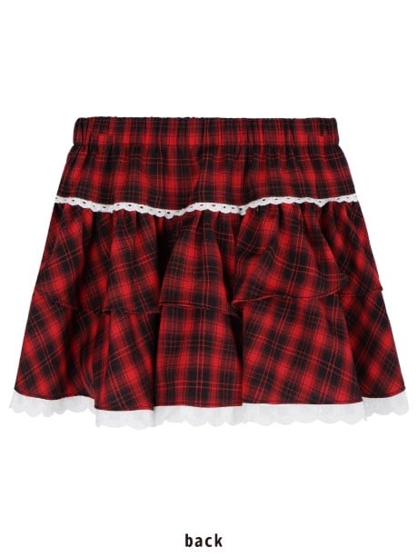 Applique Cami Mini Red Star Plaid Top Tiered With + Black Skirt