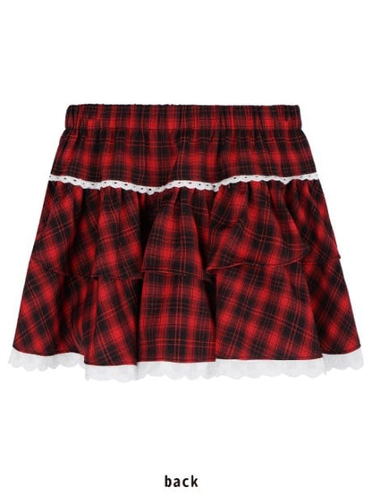 Applique Cami Mini Red Star Plaid Top Tiered With + Black Skirt