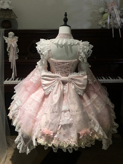 Chinoiserie Pink Lolita JSK with Lace, Choker & Full Set - White Sugar Girl