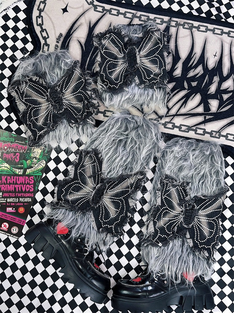 Y2K Butterfly Applique 25CM Shaggy Leg Warmers