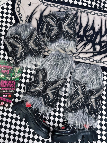 Y2K Butterfly Applique 25CM Shaggy Leg Warmers